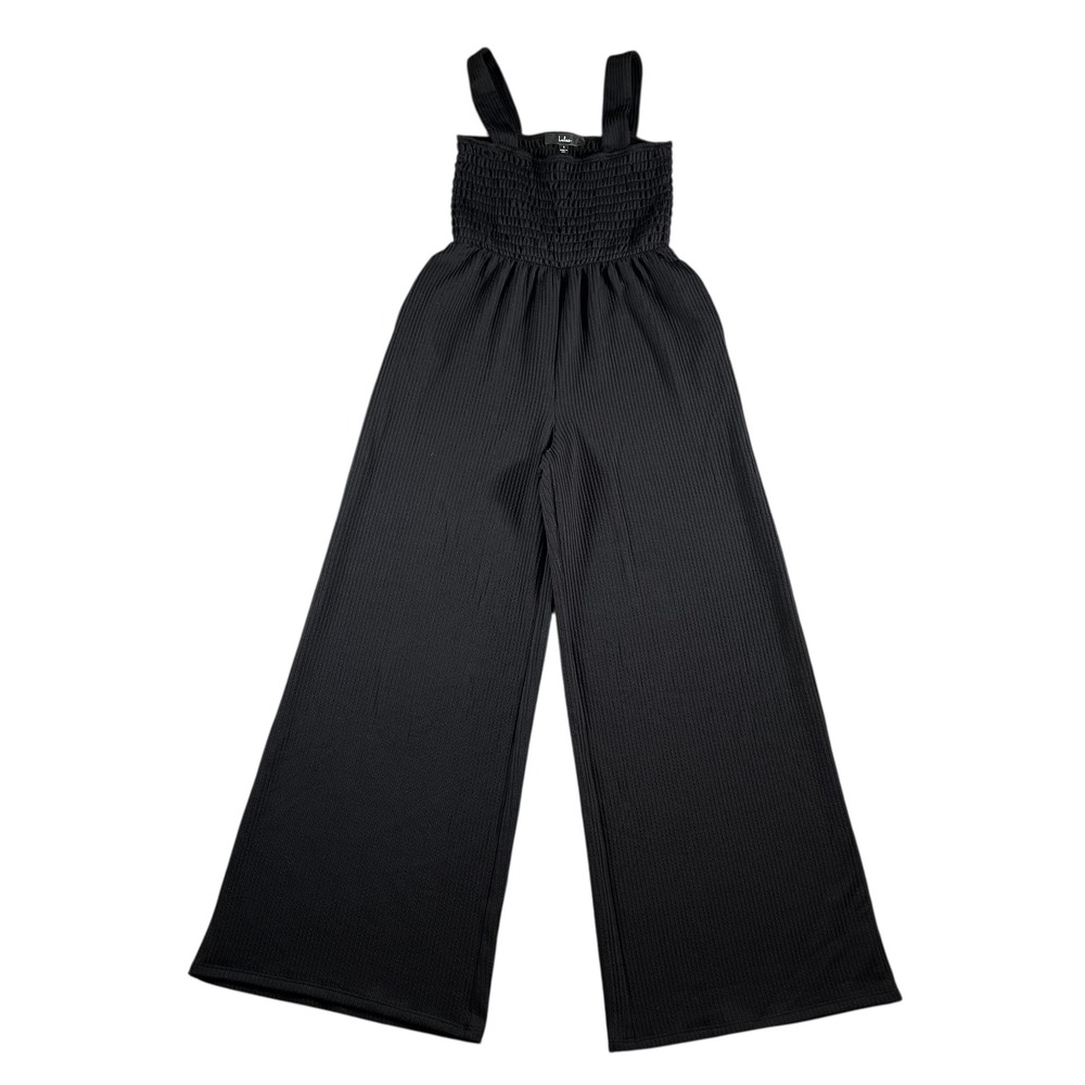 Lulus Black Jumpsuit Wide Leg Smocked Sleeveless Ribbed‎ Casual Women's Size S